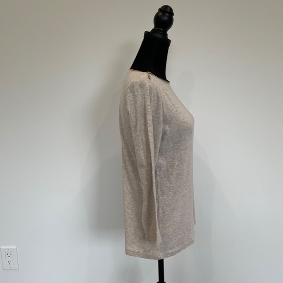 Rafaella Beige 3/4 Sleeve Zip Neck Top - Picture 3 of 6